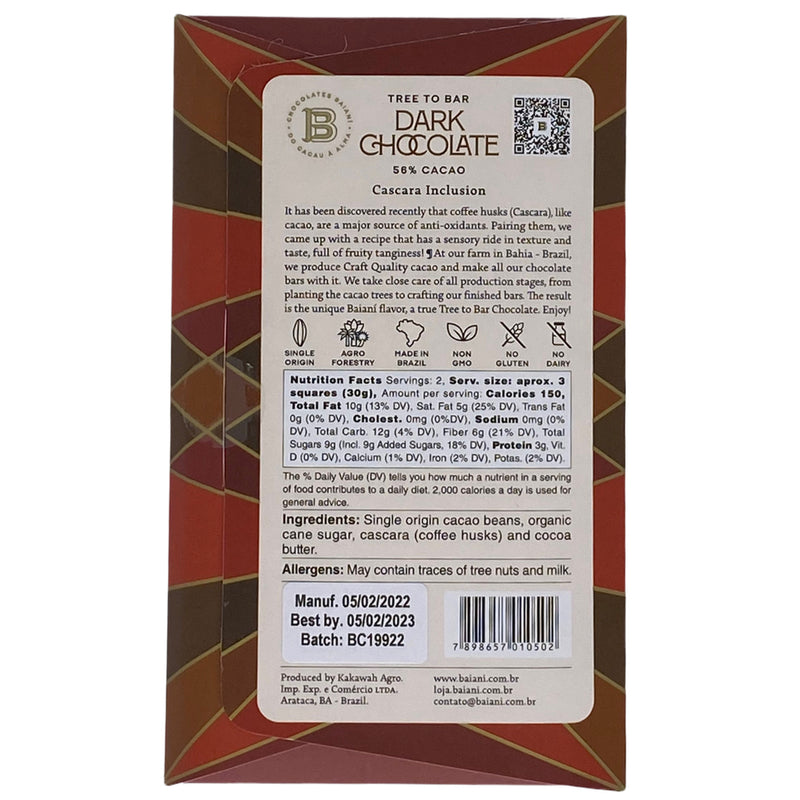Chocotastery - Baiani Chocolate - 56% Dark Chocolate with Cascara