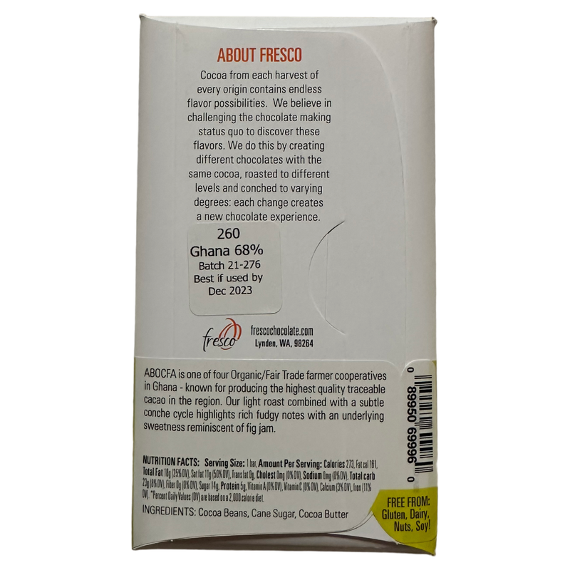 Fresco Chocolate - 68% Ghana - Light Roast, Subtle Conche - Recipe 260 - Chocotastery
