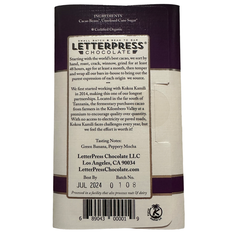 LetterPress Chocolate - 70% Kokoa Kamili, Tanzania - Chocotastery