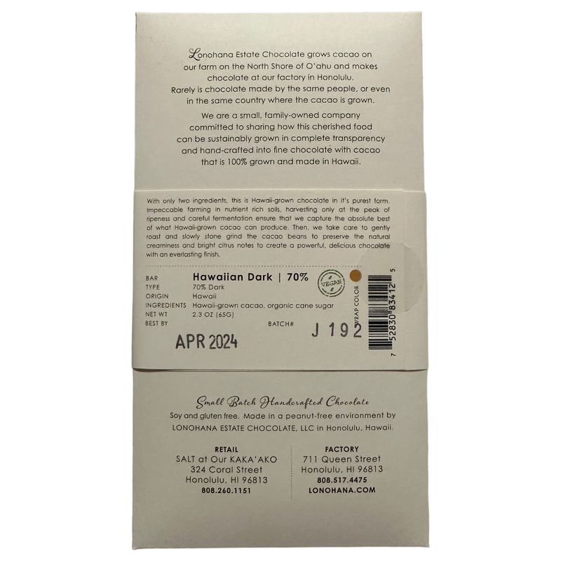 Lonohana Estate Chocolate - 70% Hawaiian Dark - Chocotastery