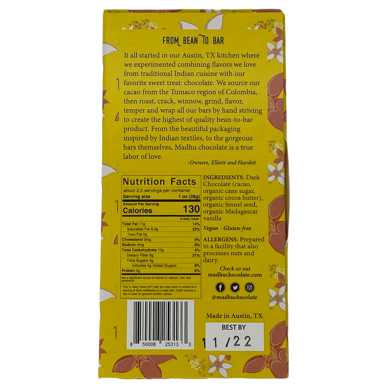 Chocotastery - Madhu Chocolate - 76% Vanilla Fennel