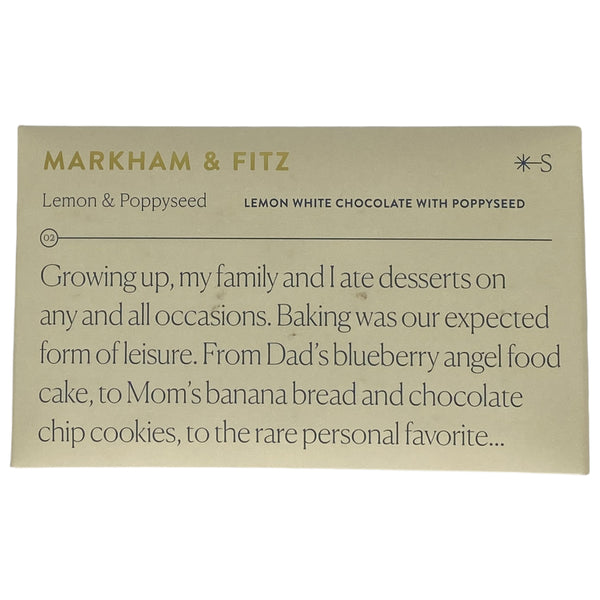 Markham & Fitz Chocolate Makers - Lemon Poppyseed - Lemon White Chocolate with Poppyseed