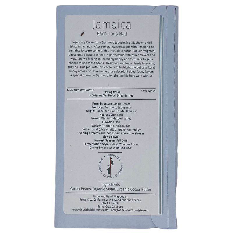 Chocotastery - White Label Chocolate - 72% Bachelor's Hall, Jamaica